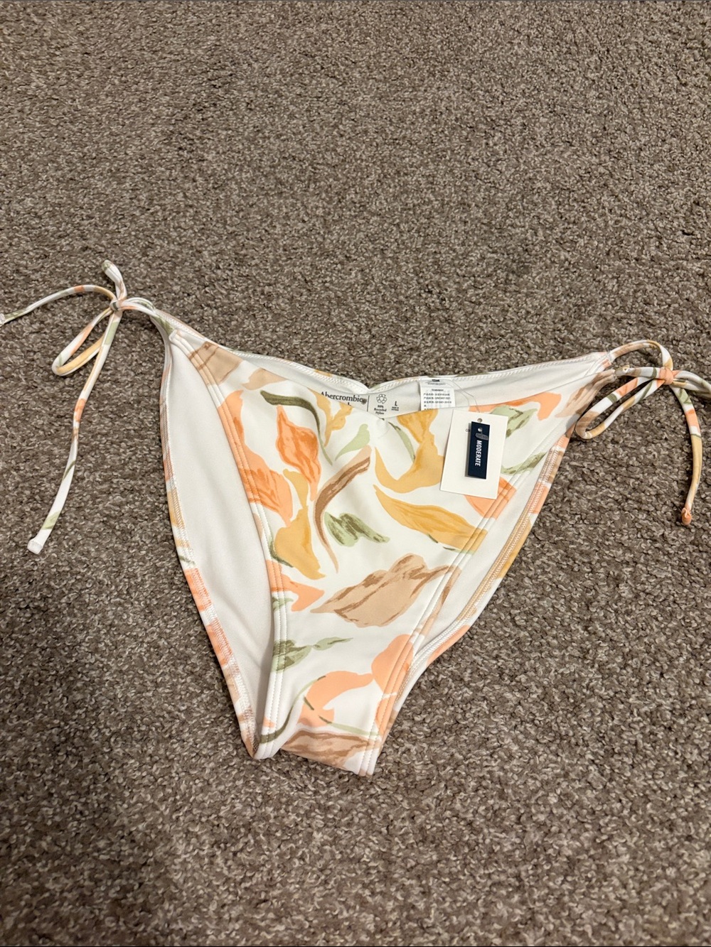 Abercrombie & Fitch Cream Bikini Bottom with Peach, Yellow & Green Floral